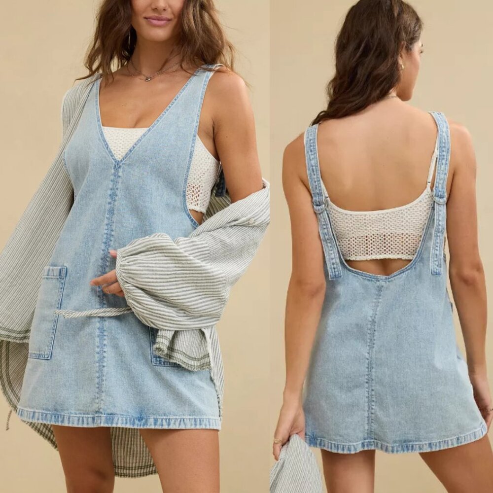 Aerie Denim Skirtall in Light Wash NEW